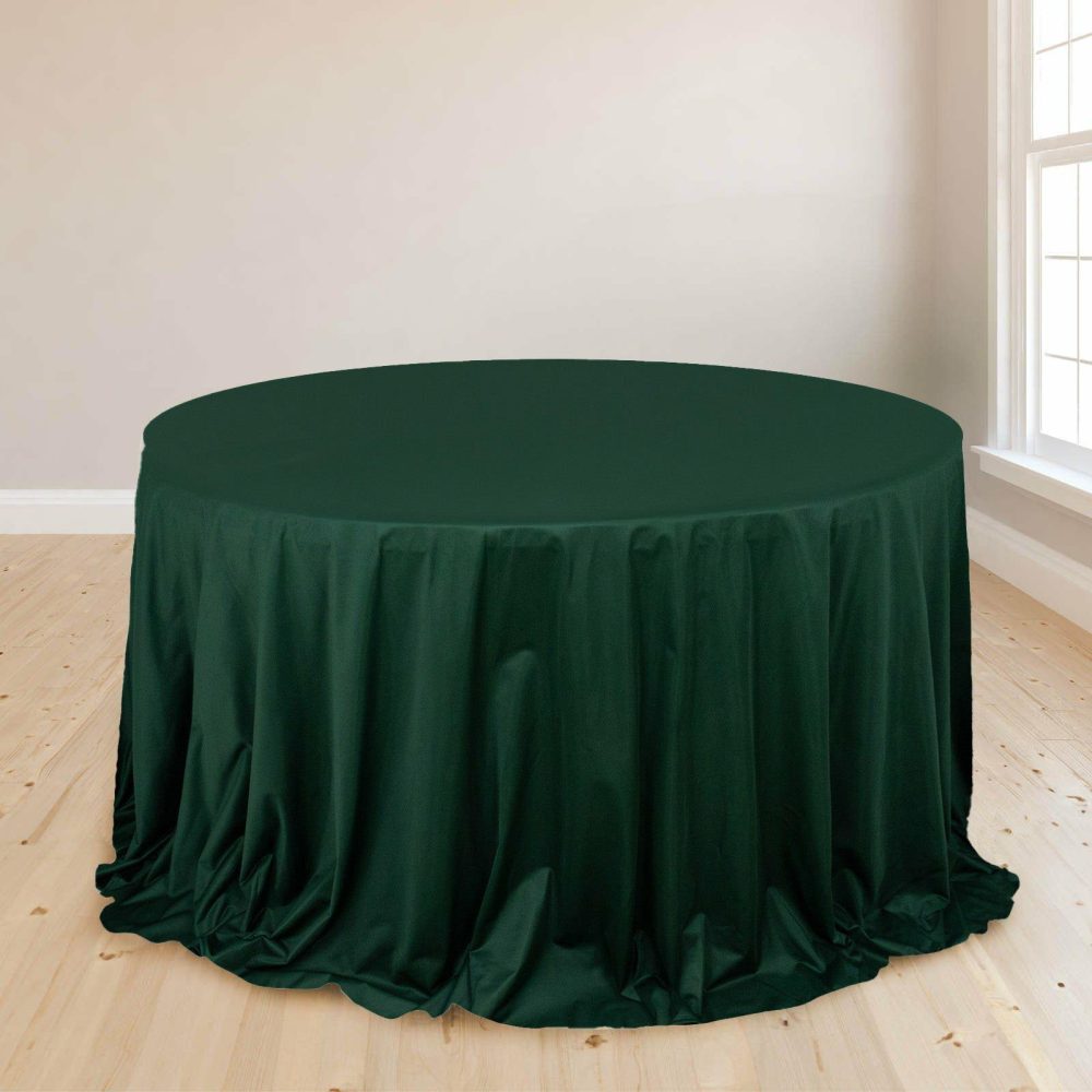 Hunter Emerald Green Premium Scuba Round Tablecloth, Wrinkle Free Polyester Seamless Tablecloth 132″ for 6 Foot Table With Floor-Length Drop  |   Polyester Polyester Hunter Emerald Green