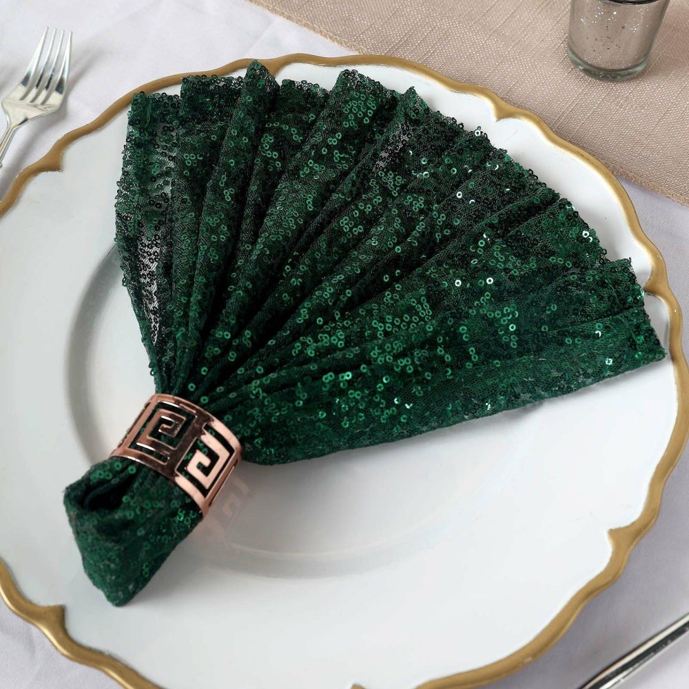 Hunter Emerald Green Premium Sequin Cloth Dinner Napkin Reusable Linen 20″x20″  |   Shimmer & Sequin Cloth Napkins Hunter Emerald Green