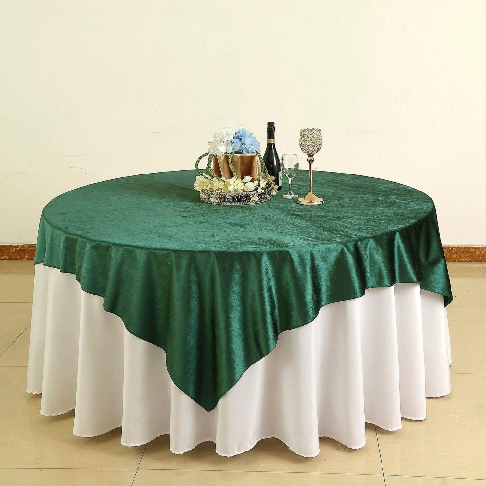 Hunter Emerald Green Premium Soft Velvet Table Overlay, Square Tablecloth Topper 72″x72″  |   Velvet & Flocking Table Overlays Hunter Emerald Green