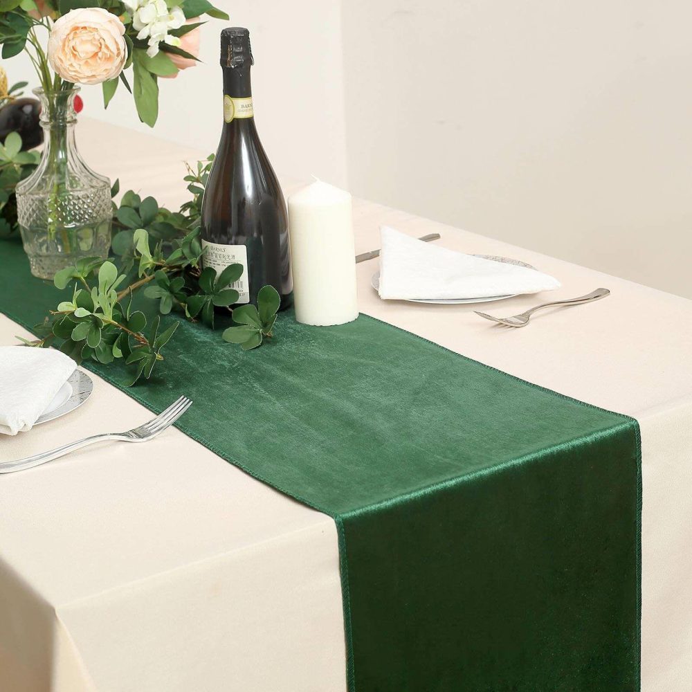 Hunter Emerald Green Premium Velvet Table Runner 12″x108″  |   Velvet & Flocking Table Runners Hunter Emerald Green