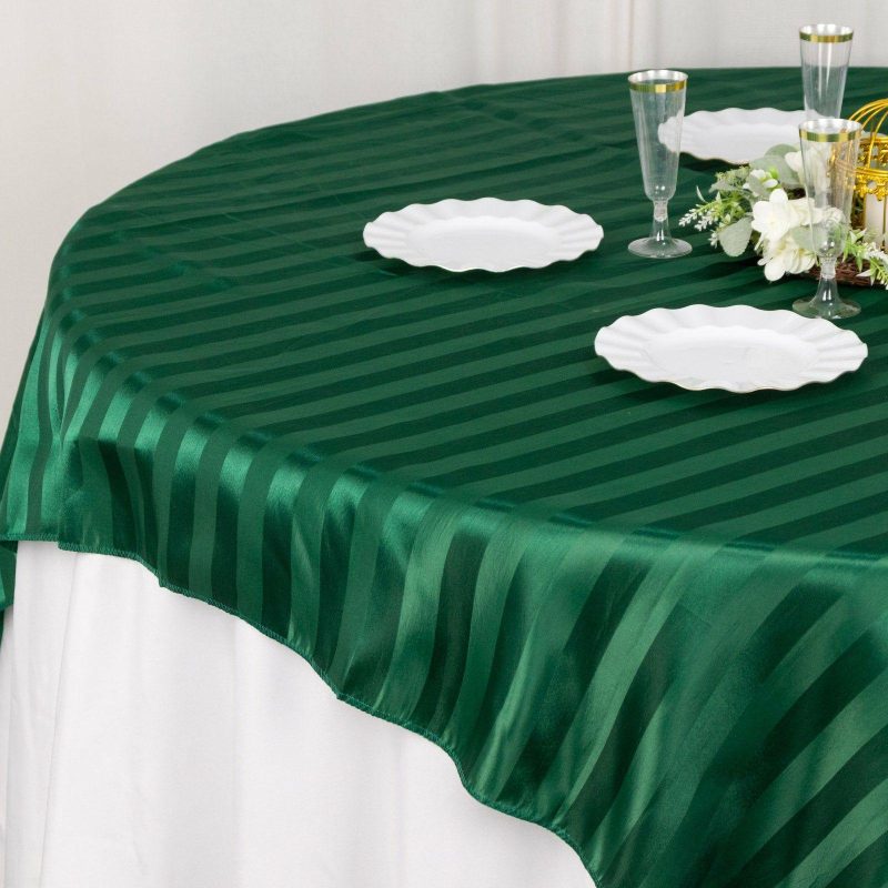 Hunter Emerald Green Satin Stripe Square Table Overlay, Smooth Elegant Table Topper 72″x72″  |   Satin & Taffeta Satin & Taffeta Hunter Emerald Green