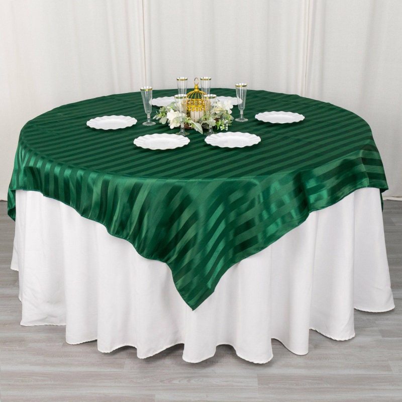 Hunter Emerald Green Satin Stripe Square Table Overlay, Smooth Elegant Table Topper 72″x72″  |   Satin & Taffeta Satin & Taffeta Hunter Emerald Green