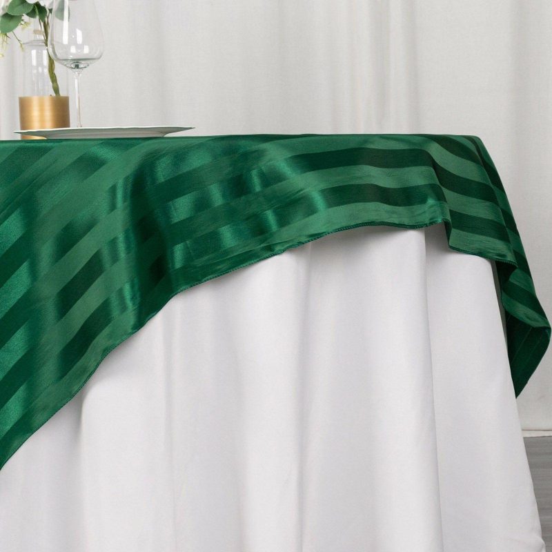 Hunter Emerald Green Satin Stripe Square Table Overlay, Smooth Elegant Table Topper 72″x72″  |   Satin & Taffeta Satin & Taffeta Hunter Emerald Green