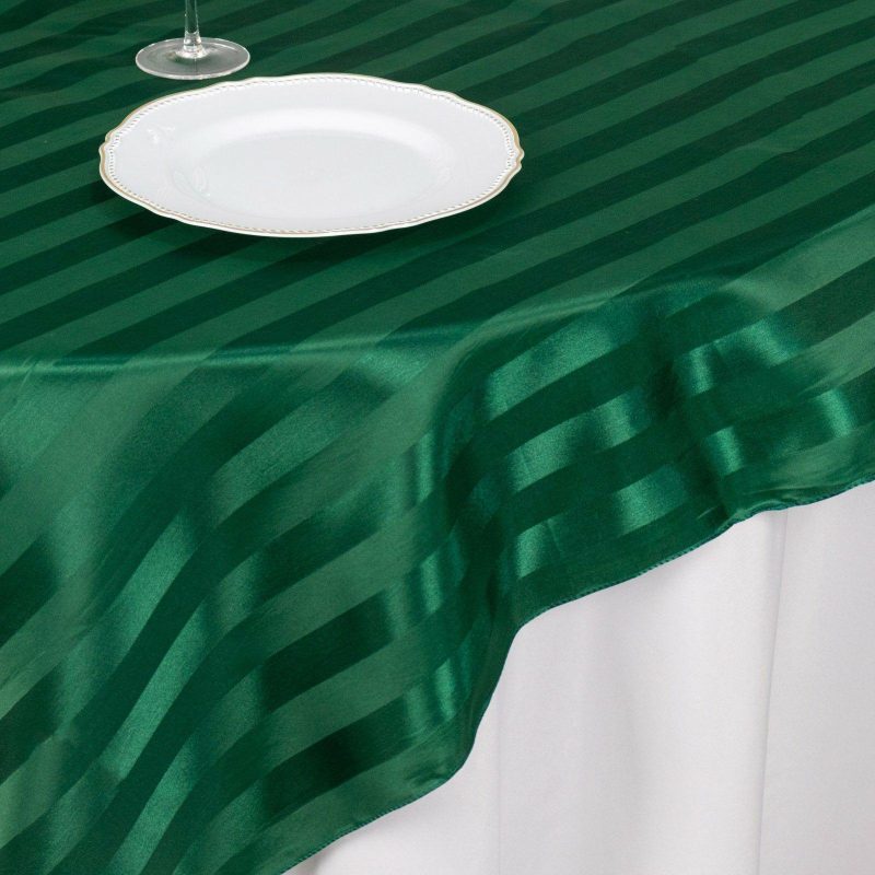 Hunter Emerald Green Satin Stripe Square Table Overlay, Smooth Elegant Table Topper 72″x72″  |   Satin & Taffeta Satin & Taffeta Hunter Emerald Green