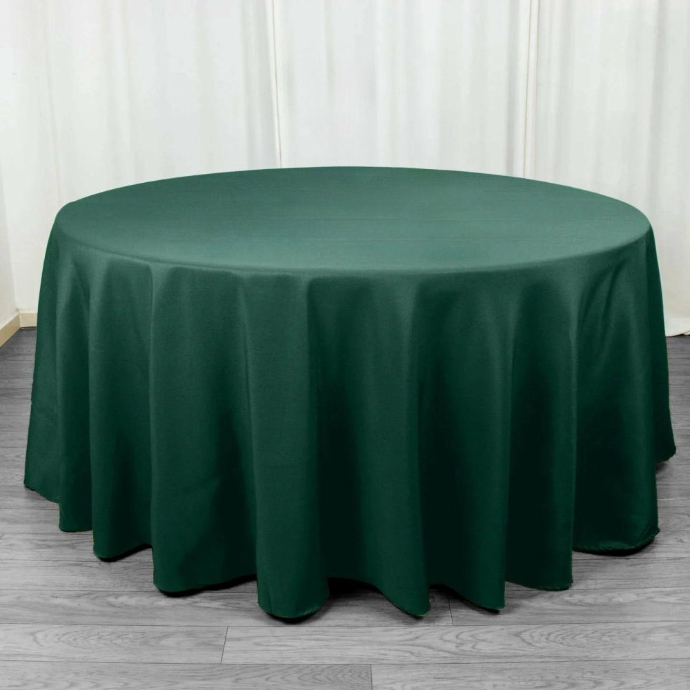 Hunter Emerald Green Seamless Premium Polyester Round Tablecloth 220GSM 120″ for 5 Foot Table With Floor-Length Drop  |   Polyester Polyester Hunter Emerald Green