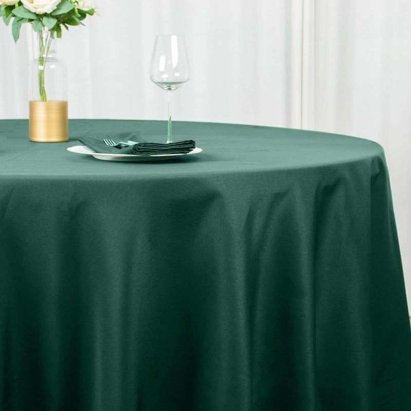 Hunter Emerald Green Seamless Premium Polyester Round Tablecloth 220GSM 120″ for 5 Foot Table With Floor-Length Drop  |   Polyester Polyester Hunter Emerald Green