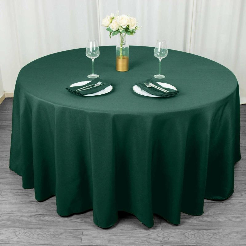 Hunter Emerald Green Seamless Premium Polyester Round Tablecloth 220GSM 120″ for 5 Foot Table With Floor-Length Drop  |   Polyester Polyester Hunter Emerald Green