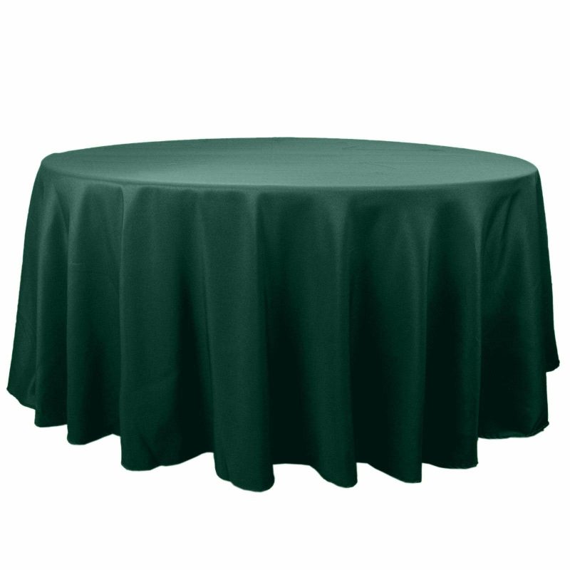 Hunter Emerald Green Seamless Premium Polyester Round Tablecloth 220GSM 120″ for 5 Foot Table With Floor-Length Drop  |   Polyester Polyester Hunter Emerald Green