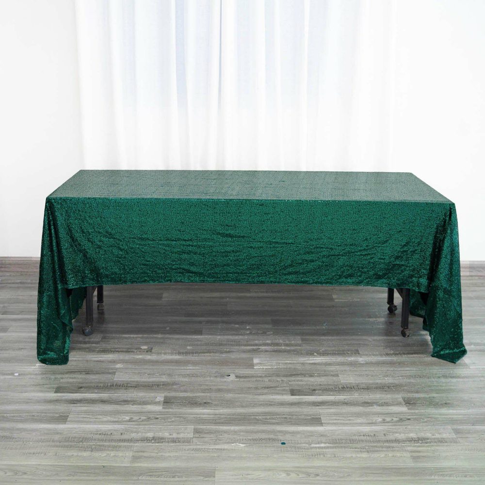 Hunter Emerald Green Seamless Premium Sequin Rectangle Tablecloth 60″x126″  |   Sequin Sequin Hunter Emerald Green