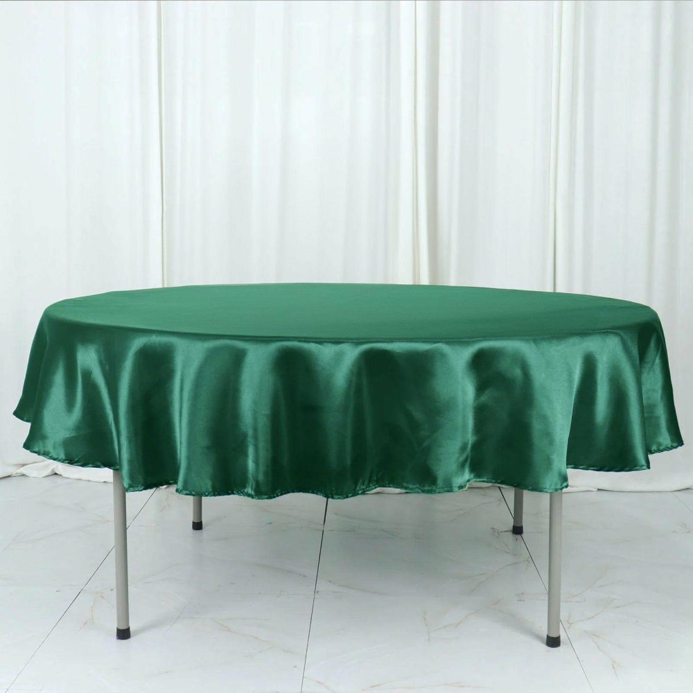 Hunter Emerald Green Seamless Satin Round Tablecloth 90″  |   Satin Satin Hunter Emerald Green