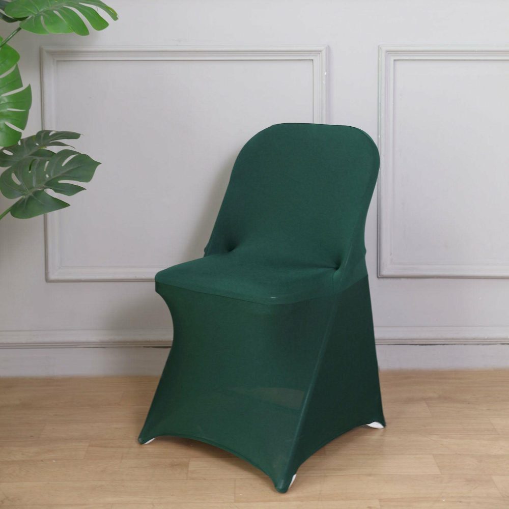 Hunter Emerald Green Spandex Stretch Fitted Folding Slip On Chair Cover 160 GSM  |   Spandex Fitted Folding Chair Covers Hunter Emerald Green