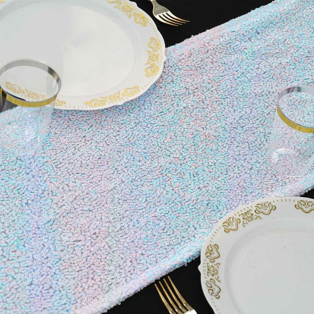 Iridescent Blue Premium Sequin Table Runner 12″x108″  |   Sequin Sequin Iridescent Blue