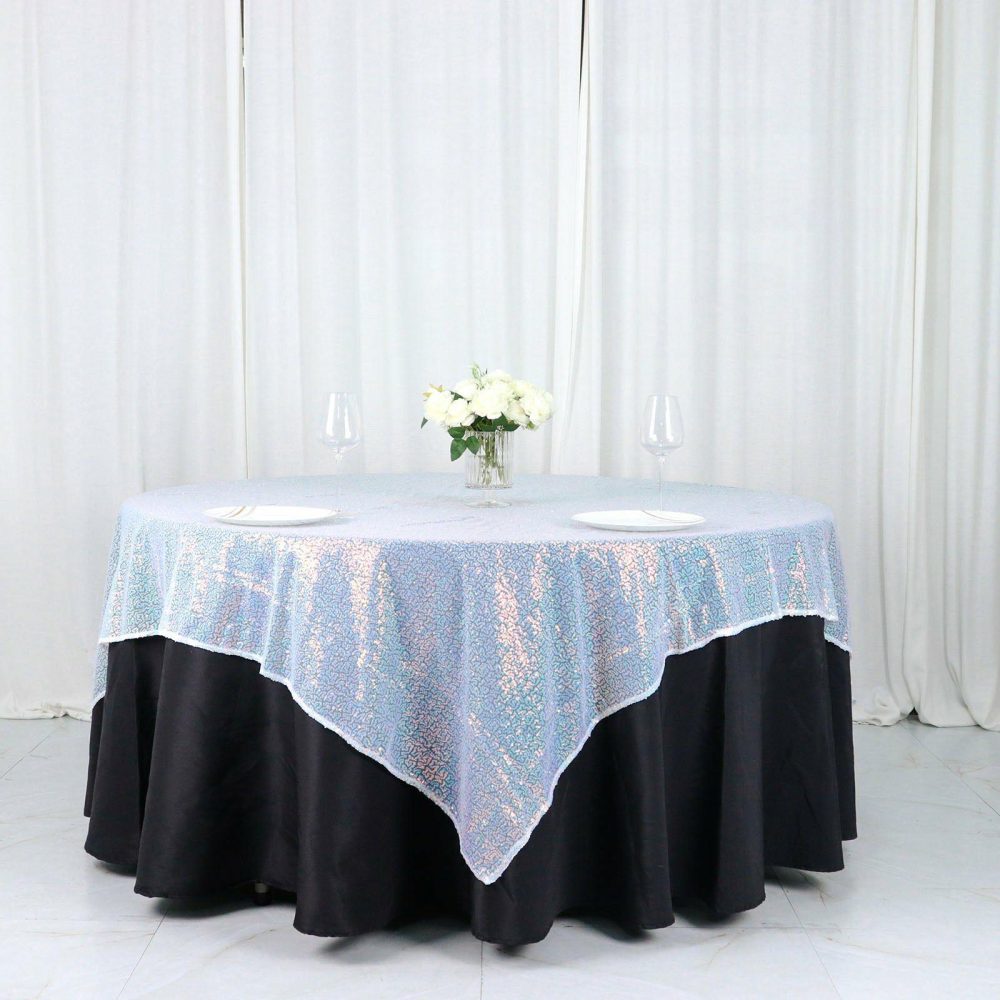 Iridescent Blue Sequin Square Table Overlay, Table Linen Decor 72″x72″  |   Sequin Sequin Iridescent Blue