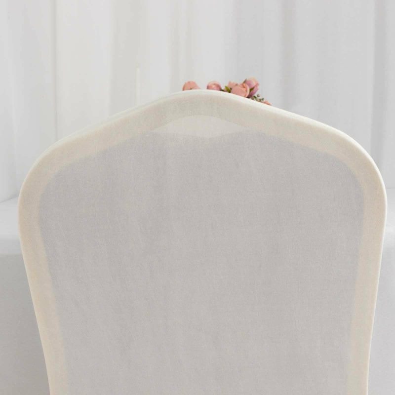 Ivory 1-Piece Stretch Fitted Ruffle Pleated Skirt Banquet Slip On Chair Cover  |   Spandex Fitted Banquet Chair Covers Ivory