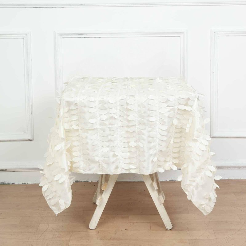 Ivory 3D Leaf Petal Taffeta Fabric Seamless Square Tablecloth 54″  |   Pintuck, Crinkle & Leaf Pintuck, Crinkle & Leaf Ivory