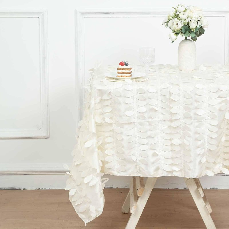 Ivory 3D Leaf Petal Taffeta Fabric Seamless Square Tablecloth 54″  |   Pintuck, Crinkle & Leaf Pintuck, Crinkle & Leaf Ivory