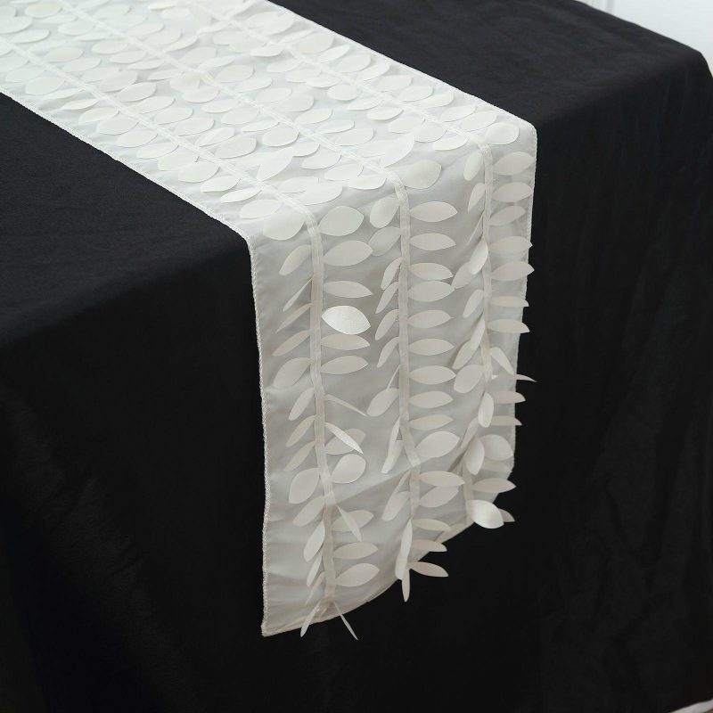 Ivory 3D Leaf Petal Taffeta Fabric Table Runner 12″x108″  |   Stylish Stylish Ivory