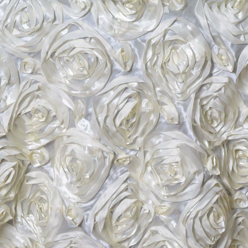 Ivory 3D Rosette Satin Square Table Overlay 72″x72″  |   Satin & Taffeta Satin & Taffeta Ivory