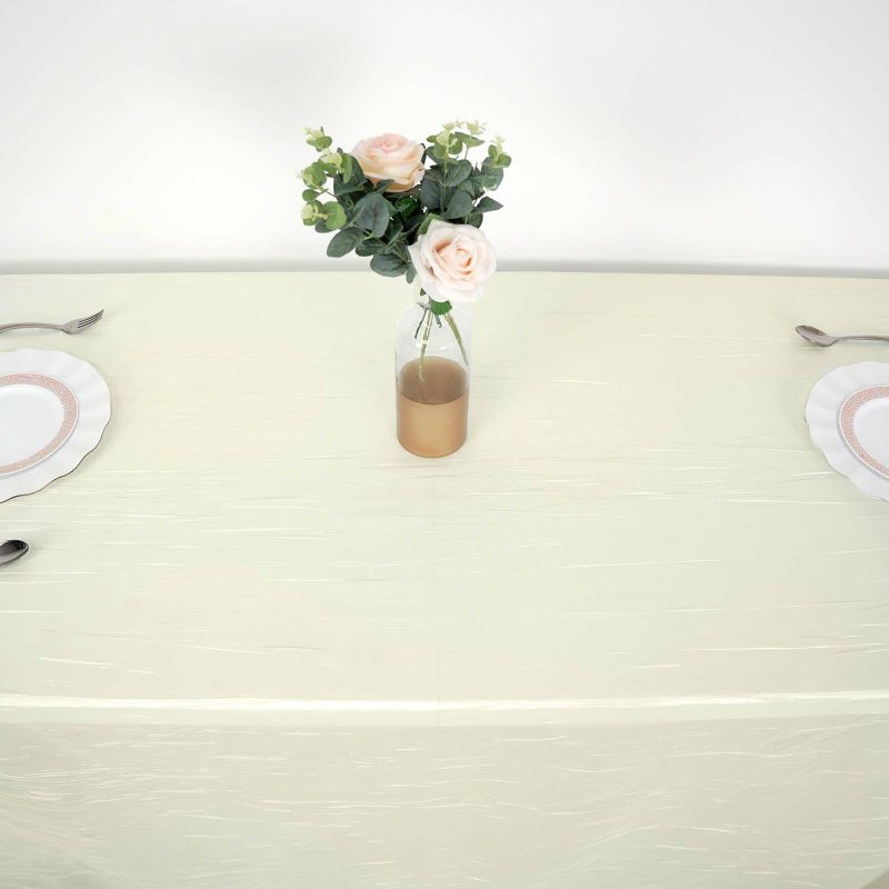 Ivory Accordion Crinkle Taffeta Seamless Rectangular Tablecloth 90″x132″ for 6 Foot Table With Floor-Length Drop  |   Pintuck, Crinkle & Leaf Pintuck, Crinkle & Leaf Ivory