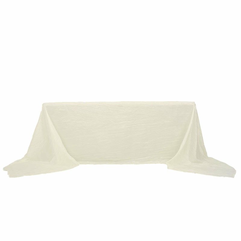 Ivory Accordion Crinkle Taffeta Seamless Rectangular Tablecloth 90″x156″ for 8 Foot Table With Floor-Length Drop  |   Pintuck, Crinkle & Leaf Pintuck, Crinkle & Leaf Ivory