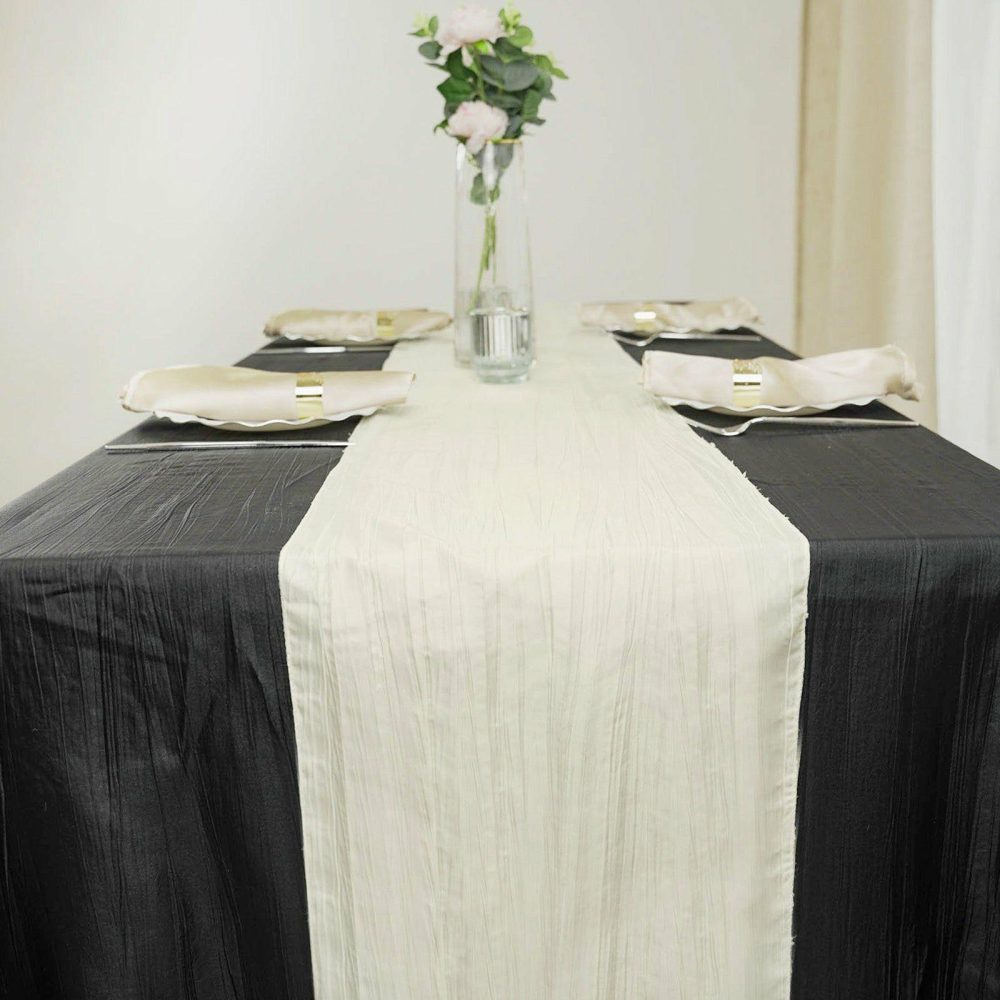 Ivory Accordion Crinkle Taffeta Table Runner, Elegant Linen Runner 12″x108″  |   Satin & Taffeta Satin & Taffeta Ivory