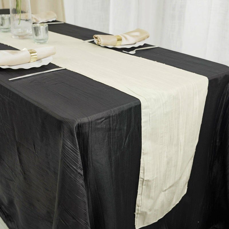 Ivory Accordion Crinkle Taffeta Table Runner, Elegant Linen Runner 12″x108″  |   Satin & Taffeta Satin & Taffeta Ivory