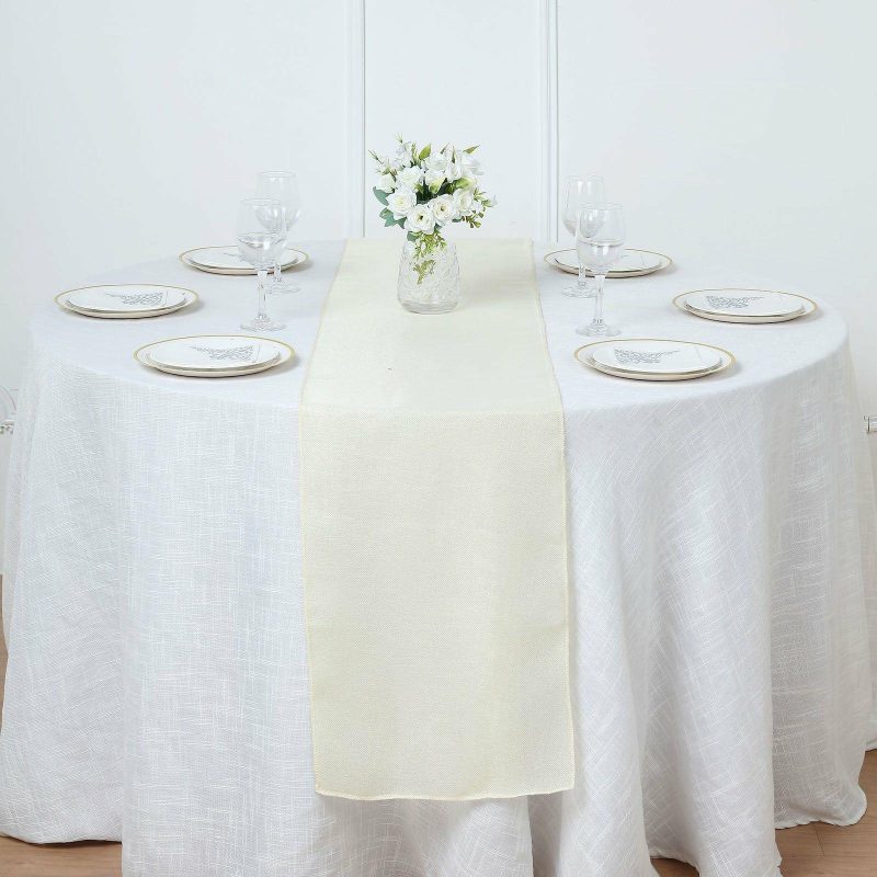 Ivory Boho Chic Rustic Faux Jute Linen Table Runner 14″x108″  |   Jute Burlap & Lace Jute Burlap & Lace Ivory