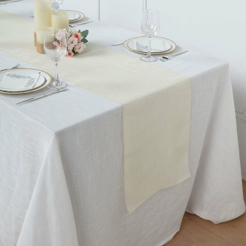 Ivory Boho Chic Rustic Faux Jute Linen Table Runner 14″x108″  |   Jute Burlap & Lace Jute Burlap & Lace Ivory