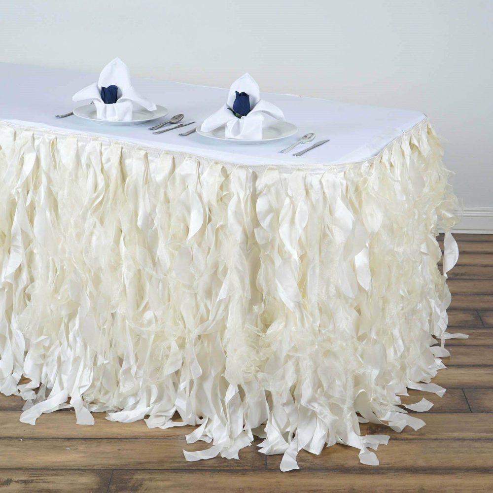 Ivory Curly Willow Taffeta Table Skirt 17ft  |   Ruffled Tulle Ruffled Tulle Ivory