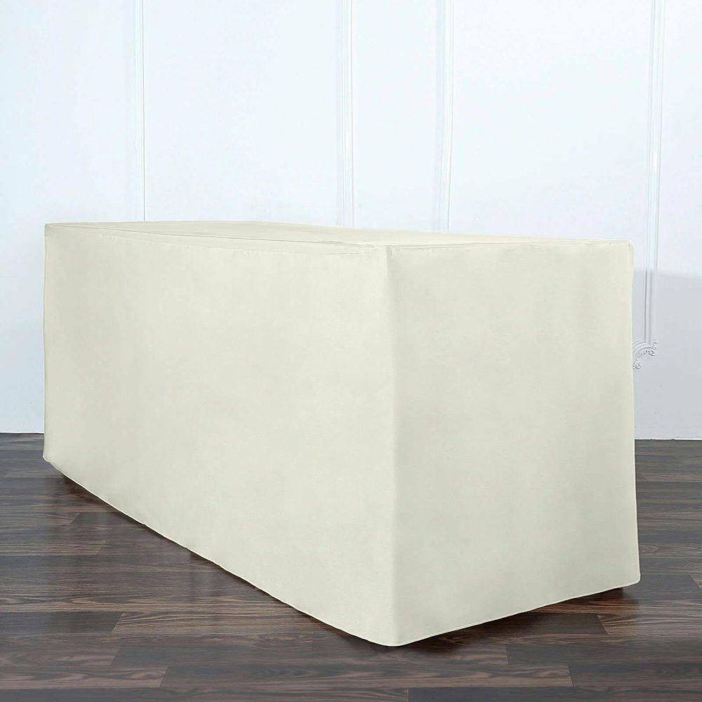 Ivory Fitted Polyester Rectangle Tablecloth 6ft Table Cover For 72″x30″ Tables  |   Spandex & Fitted Spandex & Fitted Ivory