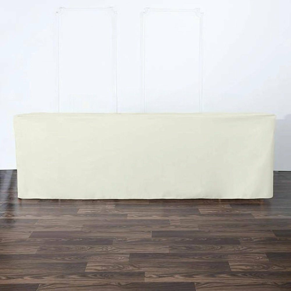 Ivory Fitted Polyester Rectangle Tablecloth 8ft Table Cover For 96″x30″ Tables  |   Spandex & Fitted Spandex & Fitted Ivory