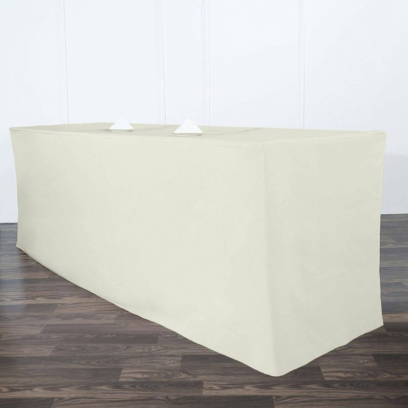 Ivory Fitted Polyester Rectangle Tablecloth 8ft Table Cover For 96″x30″ Tables  |   Spandex & Fitted Spandex & Fitted Ivory