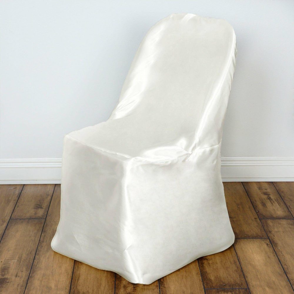 Ivory Glossy Satin Folding Chair Covers, Reusable Elegant Chair Covers  |   Polyester & Satin Folding Chair Covers Ivory