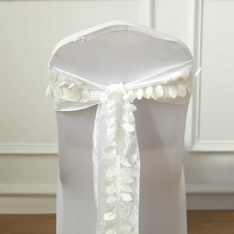 Ivory Leaf Petal Taffeta Ribbon Sash, Artificial DIY Fabric Garlands 50ft 4″  |   Satin & Taffeta Chair Sashes Ivory