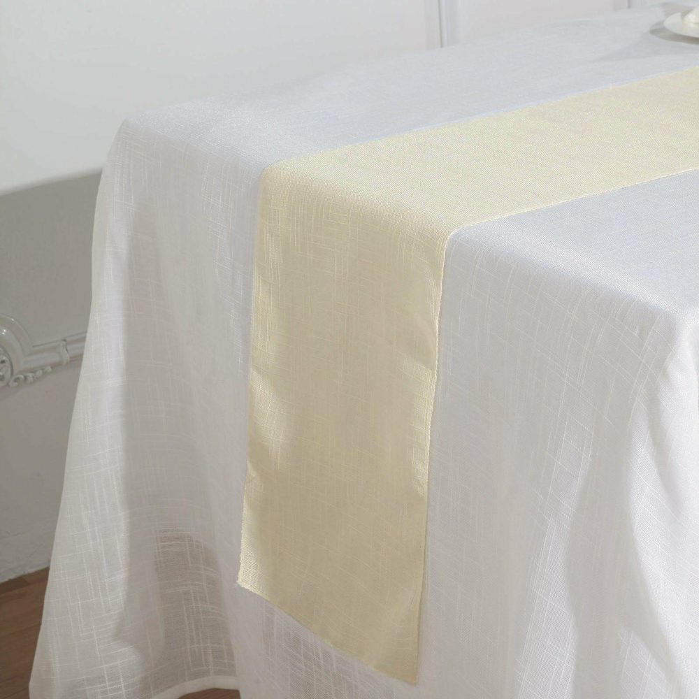 Ivory Linen Table Runner, Slubby Textured Wrinkle Resistant Table Runner 12″x108″  |   Jute Burlap & Lace Jute Burlap & Lace Ivory