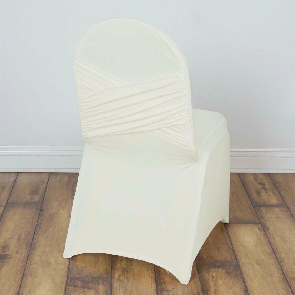 Ivory Madrid Spandex Fitted Banquet Chair Cover 180 GSM  |   Spandex Fitted Banquet Chair Covers Ivory