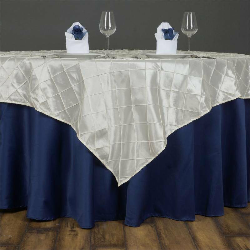 Ivory Pintuck Square Table Overlay 60″x60″  |   Satin & Taffeta Satin & Taffeta Ivory