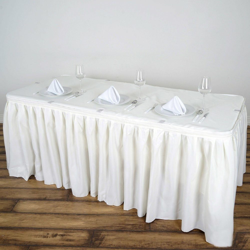 Ivory Pleated Polyester Table Skirt, Banquet Folding Table Skirt 14ft  |   Polyester Polyester Ivory