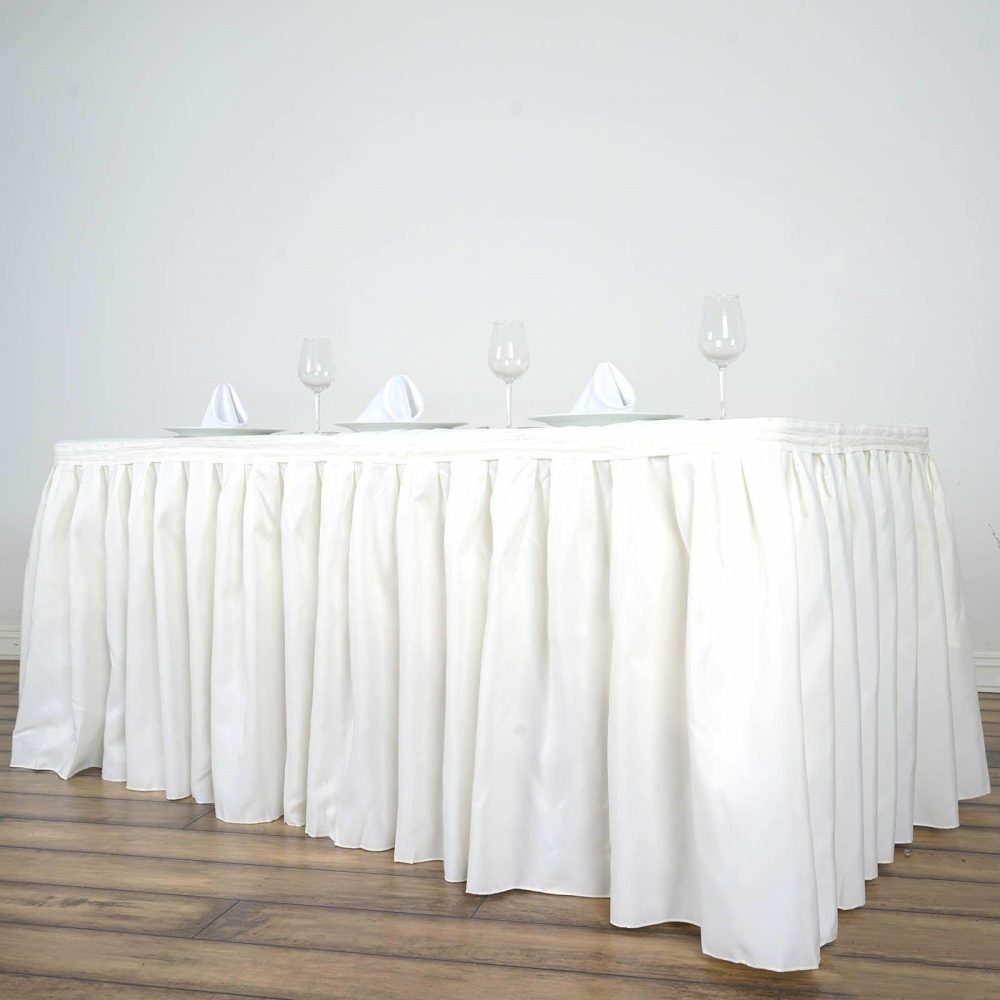 Ivory Pleated Polyester Table Skirt, Banquet Folding Table Skirt 17ft  |   Polyester Polyester Ivory