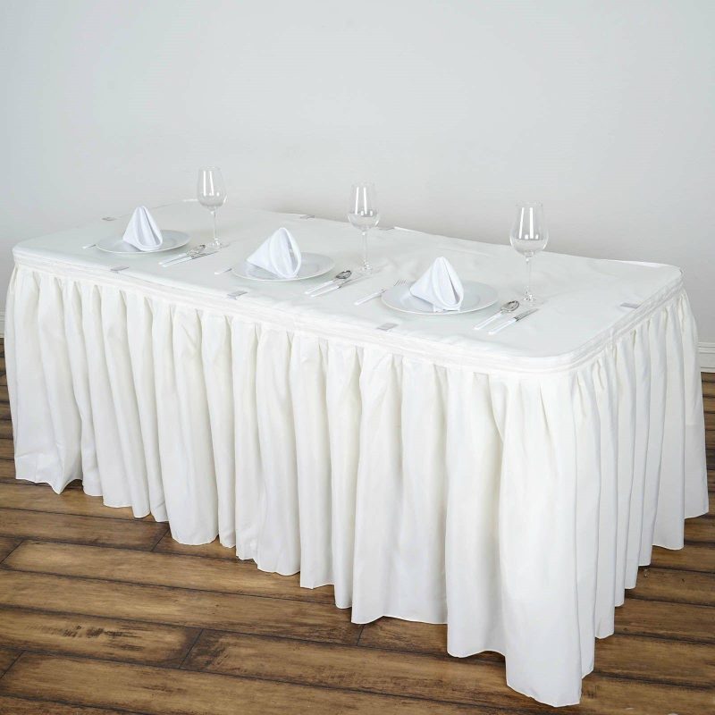 Ivory Pleated Polyester Table Skirt, Banquet Folding Table Skirt 21ft  |   Polyester Polyester Ivory