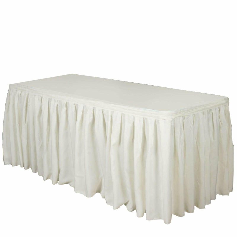 Ivory Pleated Polyester Table Skirt, Banquet Folding Table Skirt 21ft  |   Polyester Polyester Ivory