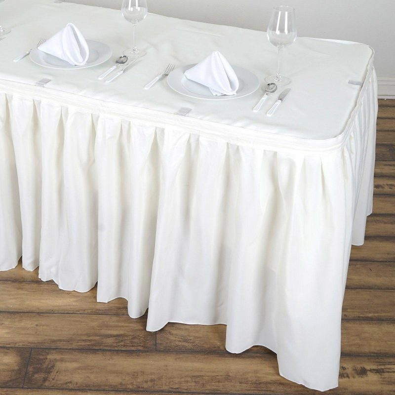 Ivory Pleated Polyester Table Skirt, Banquet Folding Table Skirt 21ft  |   Polyester Polyester Ivory