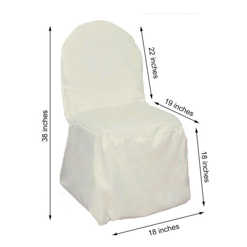 Ivory Polyester Banquet Chair Cover, Reusable Stain Resistant Slip On Chair Cover  |   Polyester & Satin Banquet Chair Covers Ivory