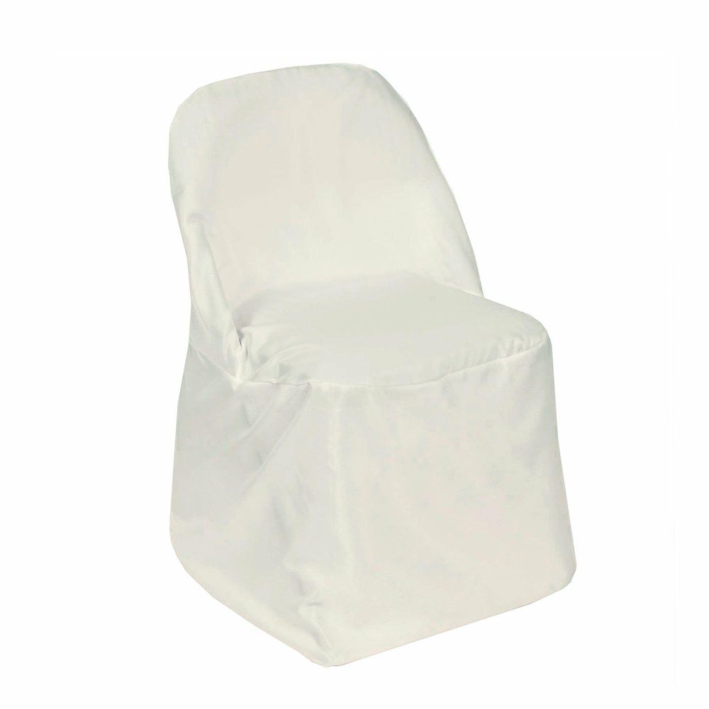 Ivory Polyester Folding Chair Cover, Reusable Stain Resistant Slip On Chair Cover  |   Polyester & Satin Folding Chair Covers Ivory