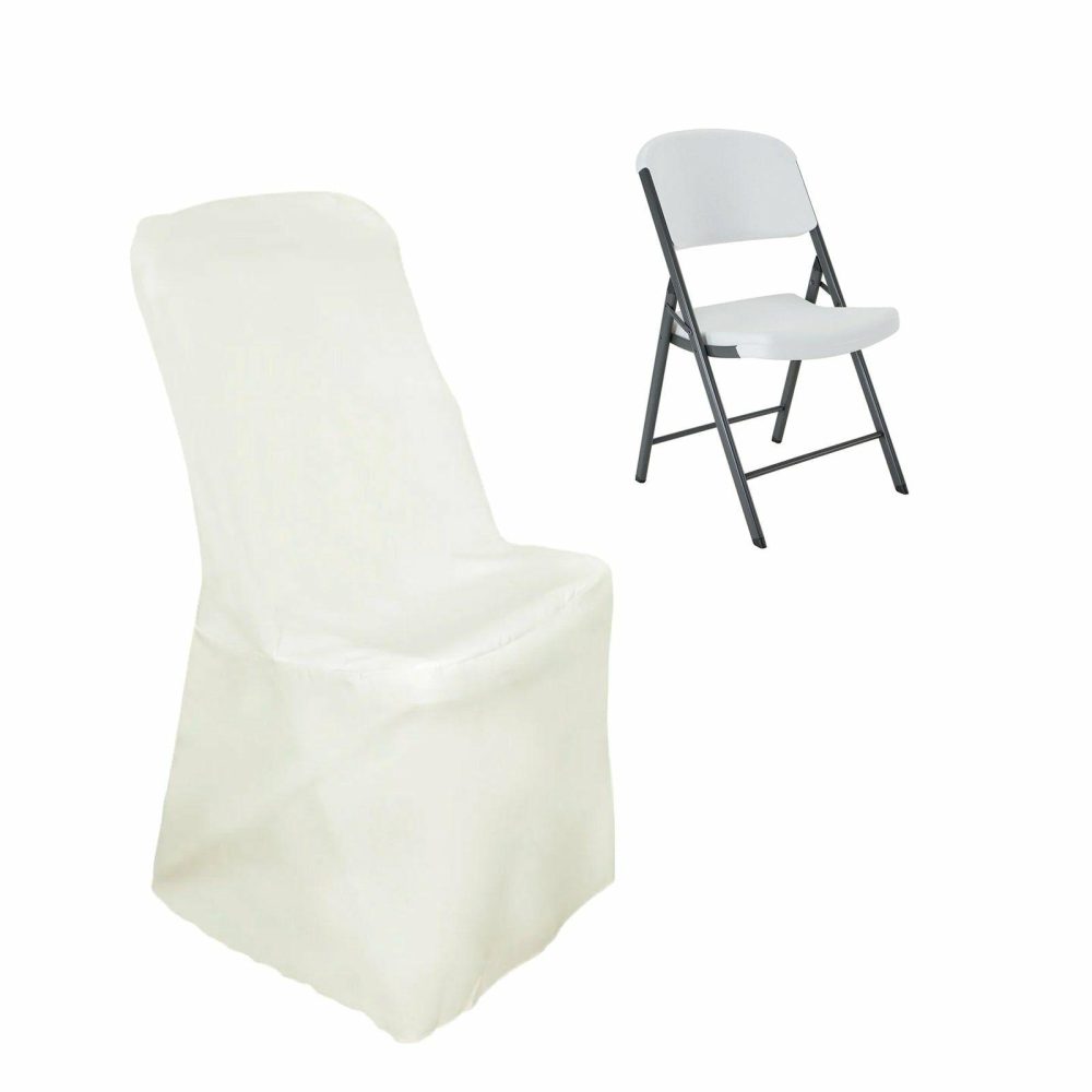 Ivory Polyester Lifetime Folding Chair Covers, Durable Reusable Slip On Chair Covers  |   Polyester & Satin Folding Chair Covers Ivory