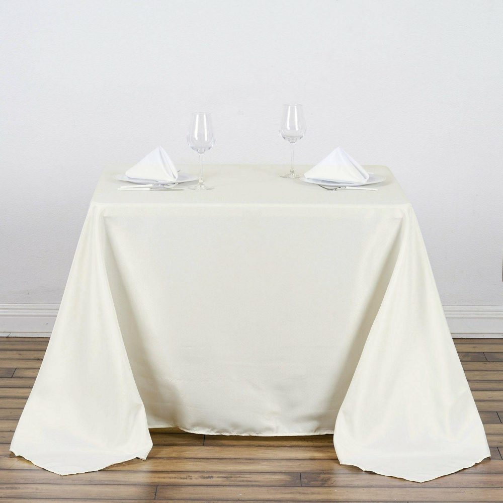 Ivory Polyester Square Tablecloth 90″x90″  |   Polyester Polyester Ivory