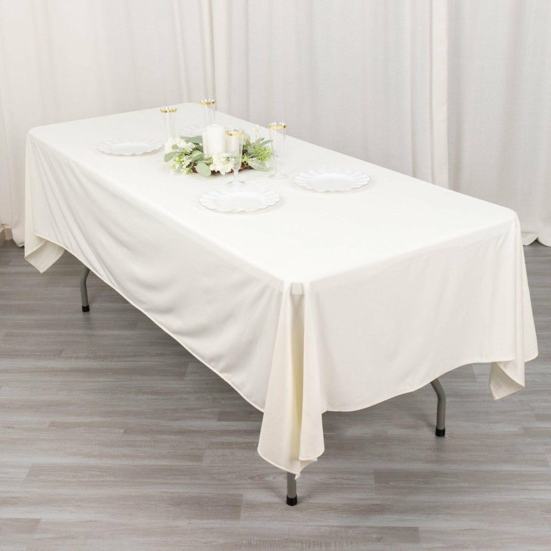 Ivory Premium Scuba Rectangular Tablecloth, Wrinkle Free Polyester Seamless Tablecloth 60″x102″  |   Polyester Polyester Ivory