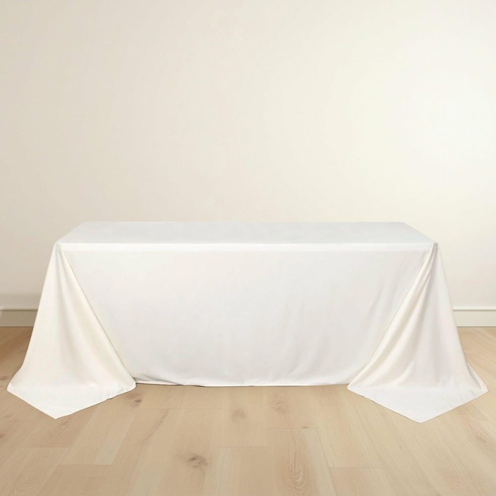 Ivory Premium Scuba Rectangular Tablecloth, Wrinkle Free Polyester Seamless Tablecloth 90″x132″ for 6 Foot Table With Floor-Length Drop  |   Polyester Polyester Ivory