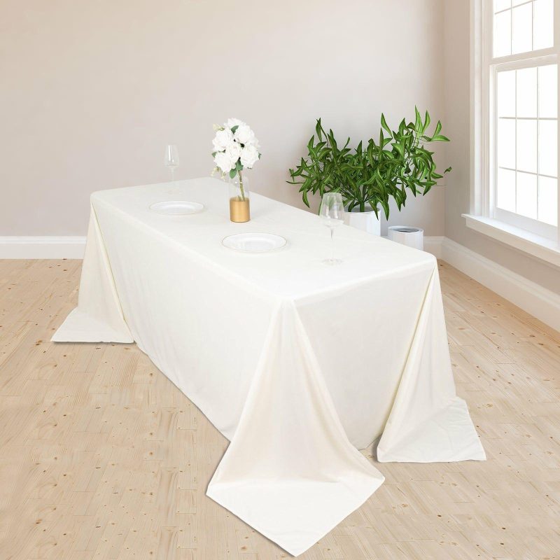 Ivory Premium Scuba Rectangular Tablecloth, Wrinkle Free Polyester Seamless Tablecloth 90″x132″ for 6 Foot Table With Floor-Length Drop  |   Polyester Polyester Ivory