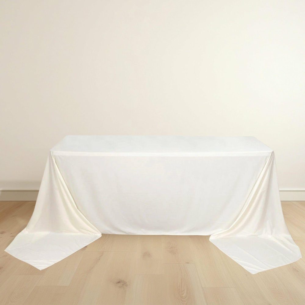 Ivory Premium Scuba Rectangular Tablecloth, Wrinkle Free Polyester Seamless Tablecloth 90″x156″ for 8 Foot Table With Floor-Length Drop  |   Polyester Polyester Ivory